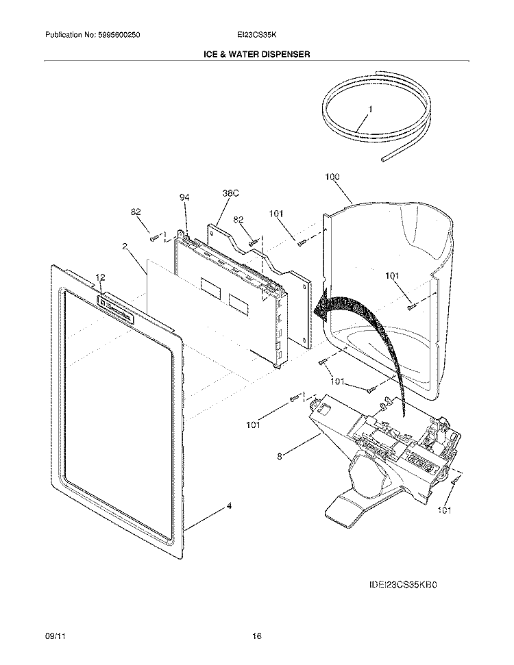 ICE & WATER DISPENSER Diagram and Parts List for EI23CS35KS0  Electrolux Refrigerator