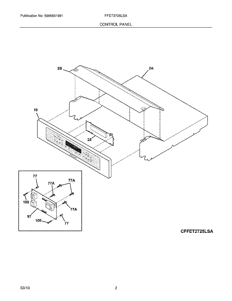 CONTROL PANEL Diagram and Parts List for FFET2725LSA  Frigidaire Wall Oven