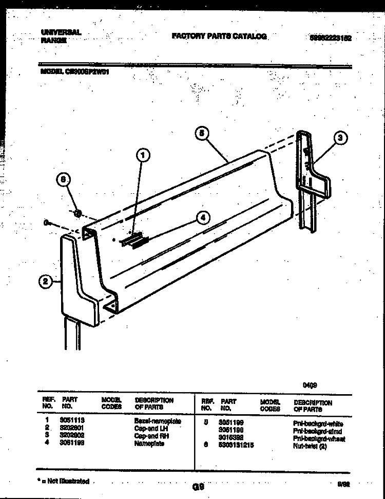 BACKGUARD Diagram and Parts List for CE300SP2Y1  Frigidaire Range