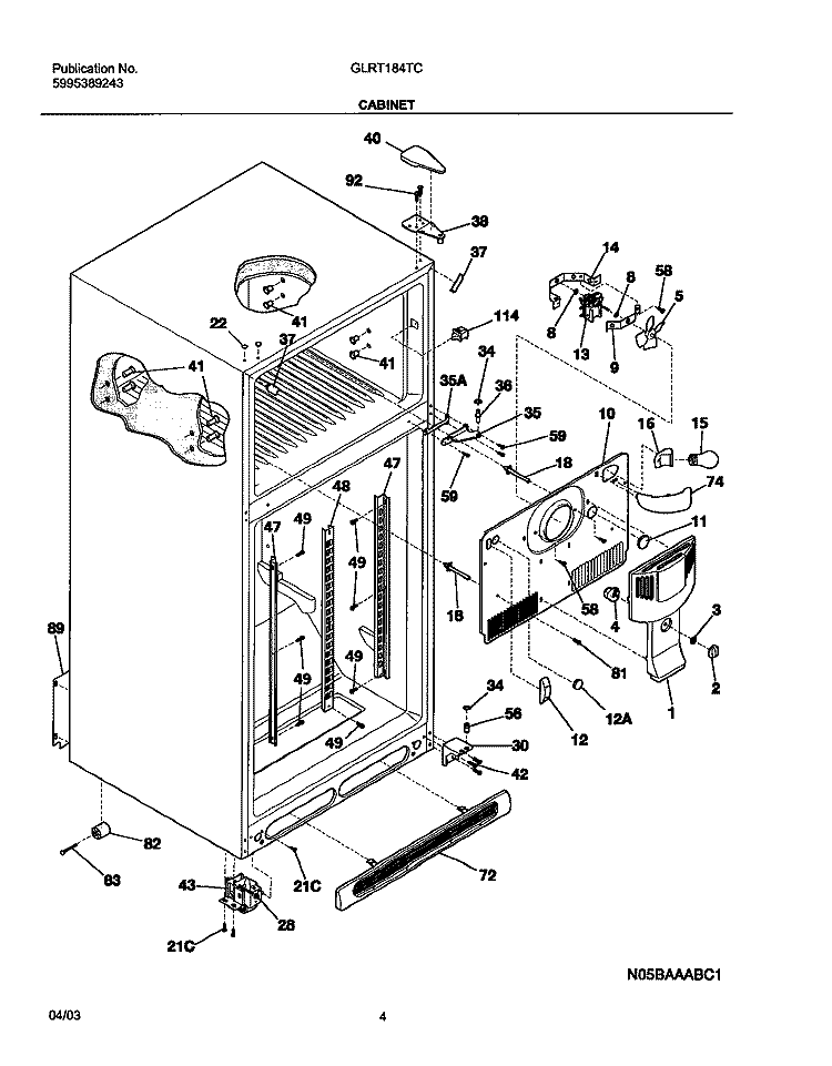 CABINET Diagram and Parts List for GLRT184TCQ0  Frigidaire Refrigerator