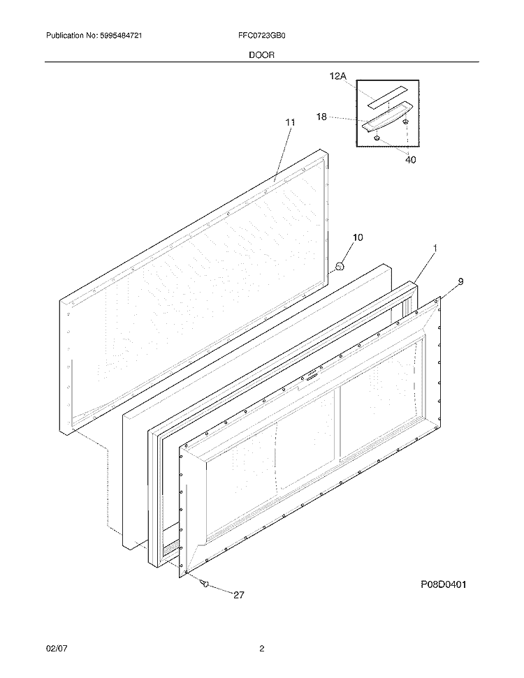 DOOR Diagram and Parts List for FFC0723GB0  Frigidaire Freezer