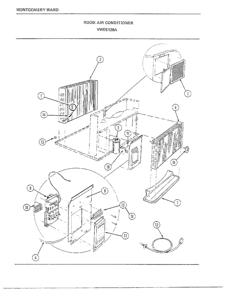 Room Air Conditioner Page 3 Diagram and Parts List for 5128A  Frigidaire Air Conditioner