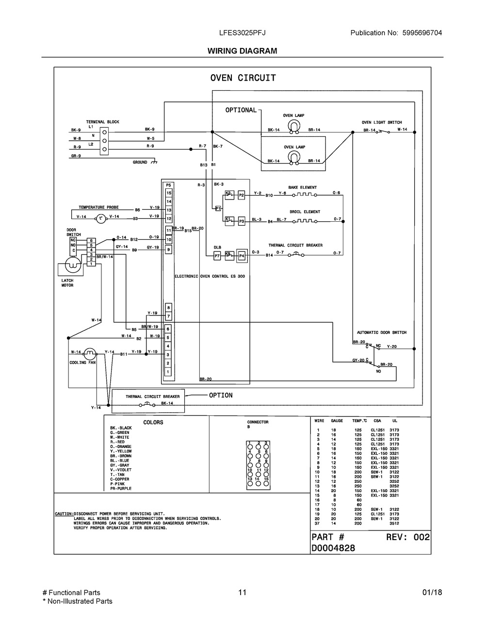 Wiring Diagram Diagram and Parts List for LFES3025PFJ  Frigidaire Range