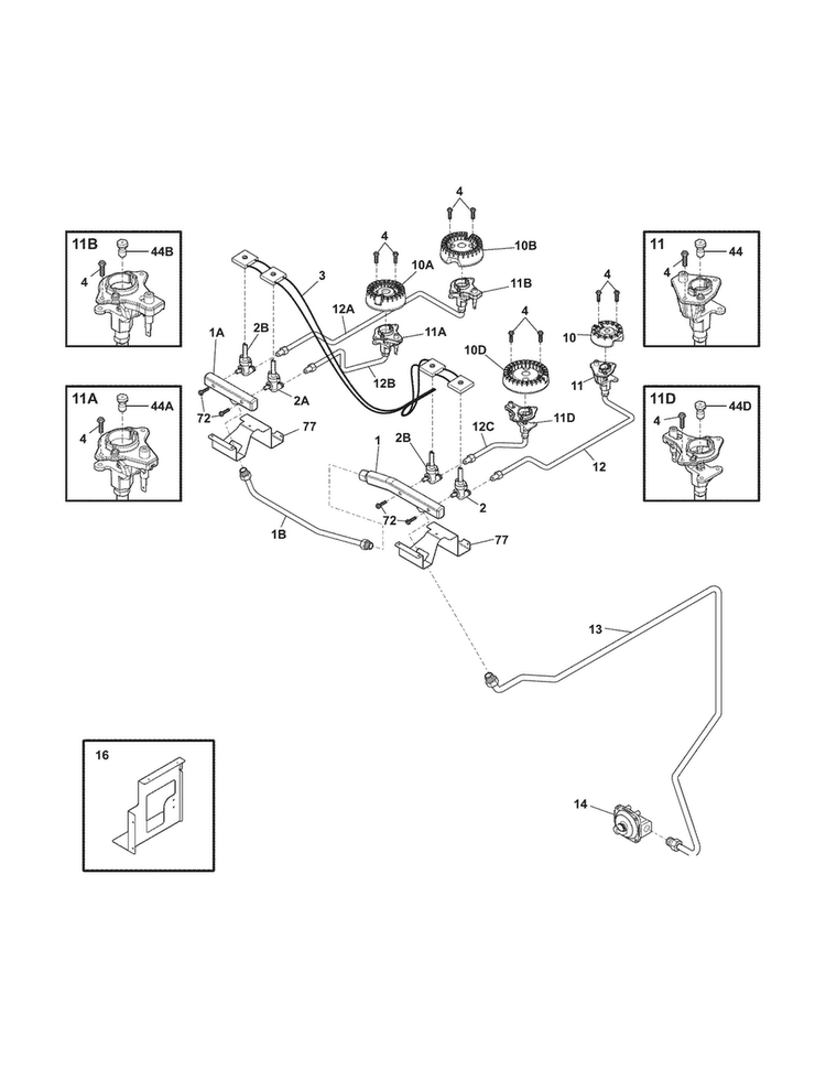 Burner Diagram and Parts List for EI30DS55LWB  Electrolux Range