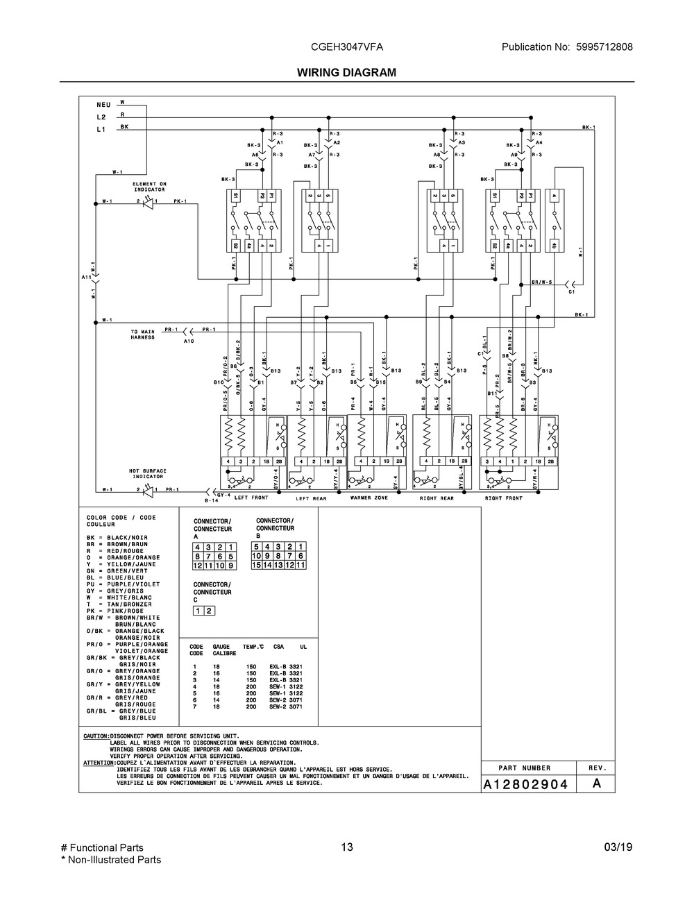 Wiring Diagram Diagram and Parts List for CGEH3047VFA  Frigidaire Range