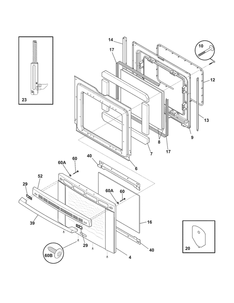 Door Diagram and Parts List for CEI30GF5GSK  Electrolux Range