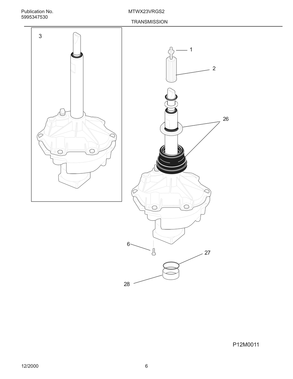 Transmission Diagram and Parts List for MTWX23VRGS2  Frigidaire Washer