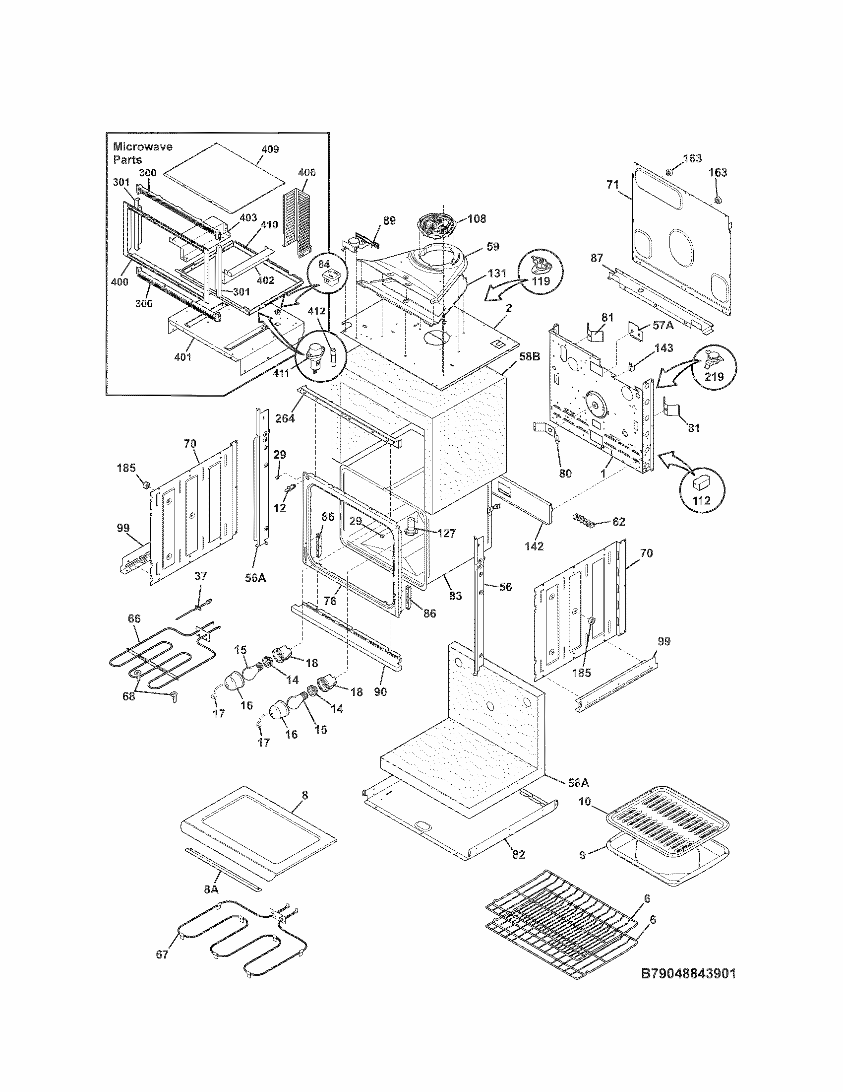 Lower Oven Diagram and Parts List for 79048842901  Kenmore Microwave
