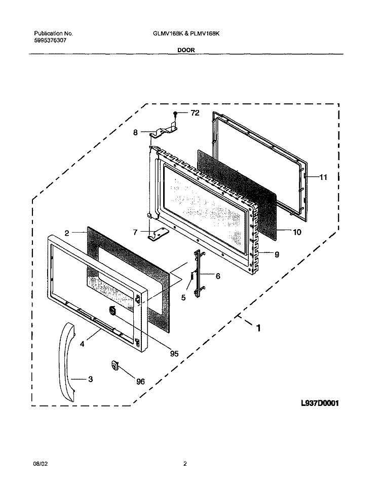DOOR Diagram and Parts List for GLMV168KB3  Frigidaire Microwave