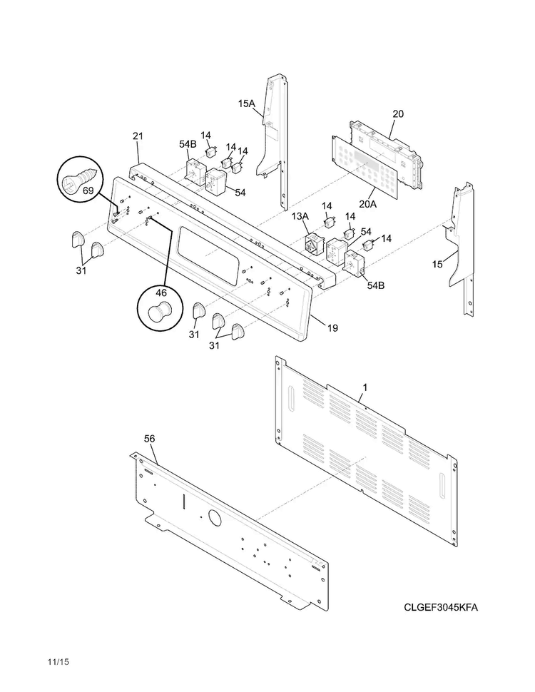 Backguard Diagram and Parts List for FGEF3058RFA  Frigidaire Range