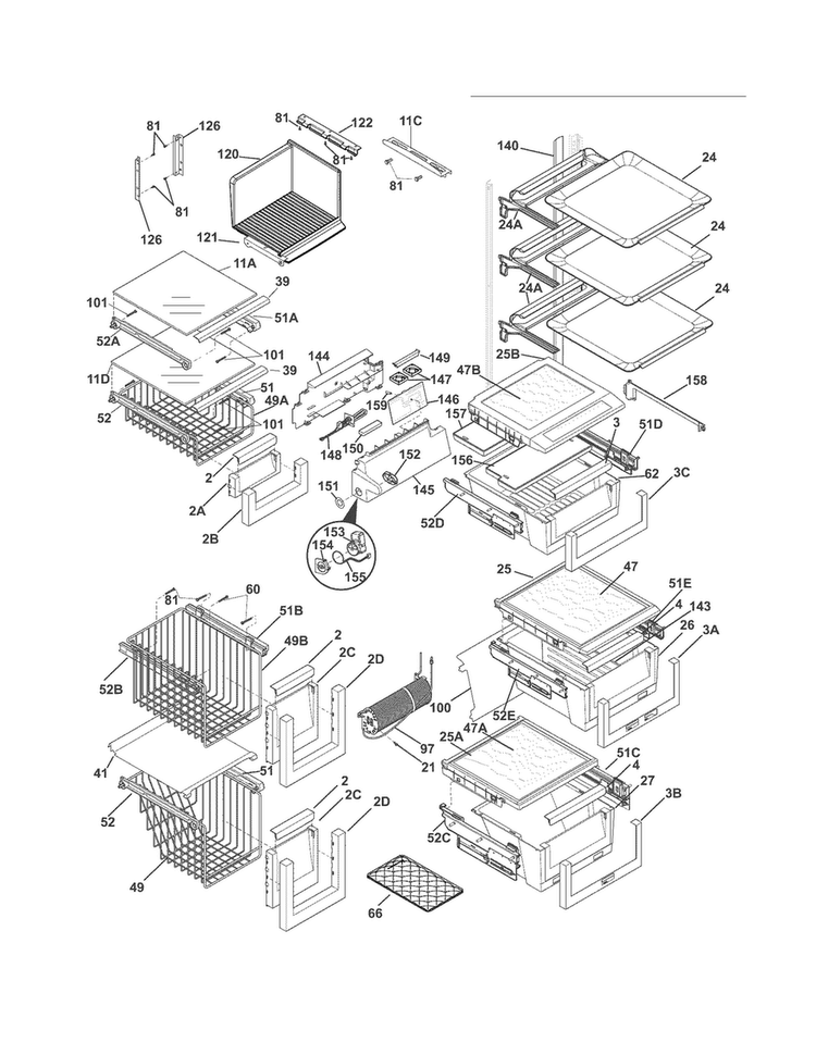Shelves Diagram and Parts List for EW26SS85KS1  Electrolux Refrigerator