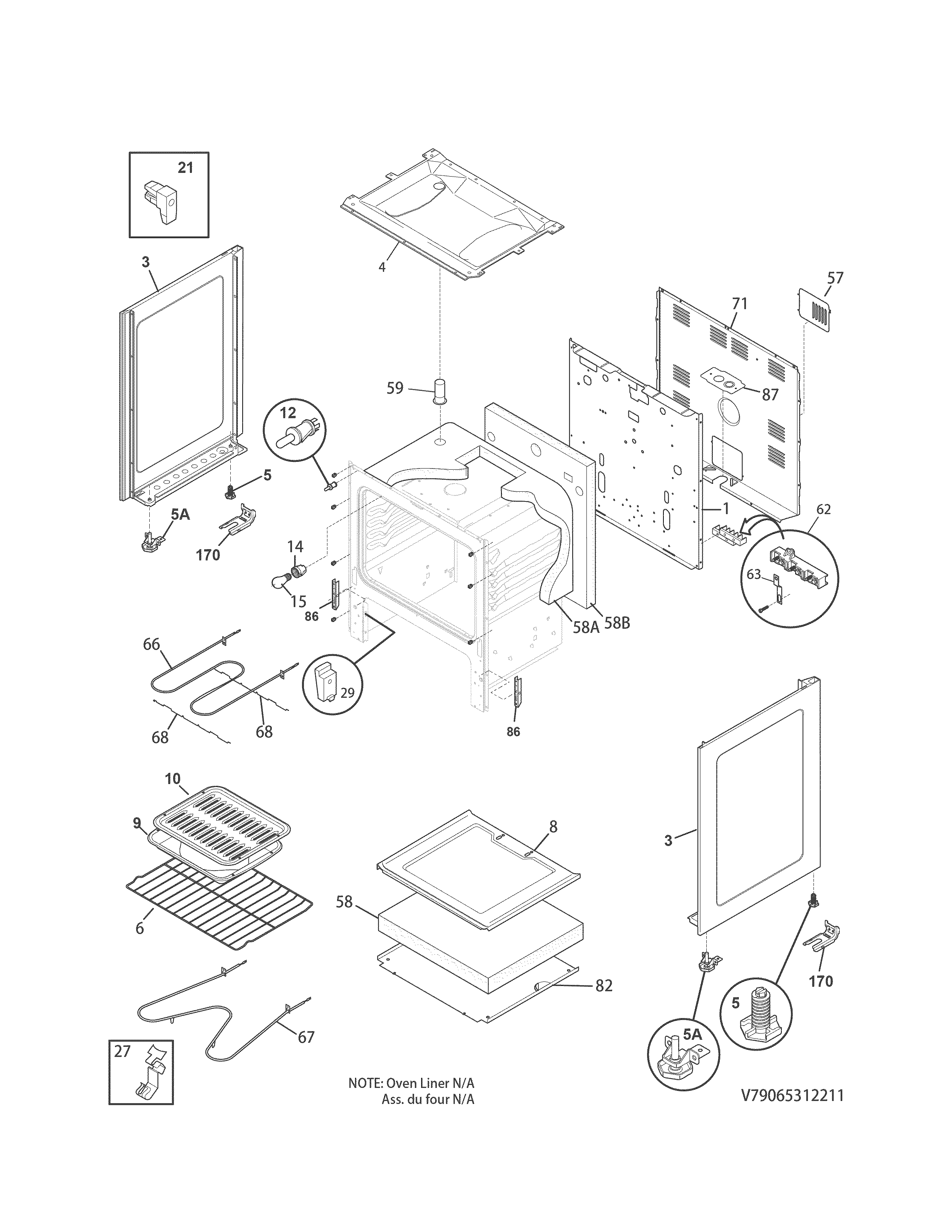 Body Diagram and Parts List for 79065312211  Kenmore Range