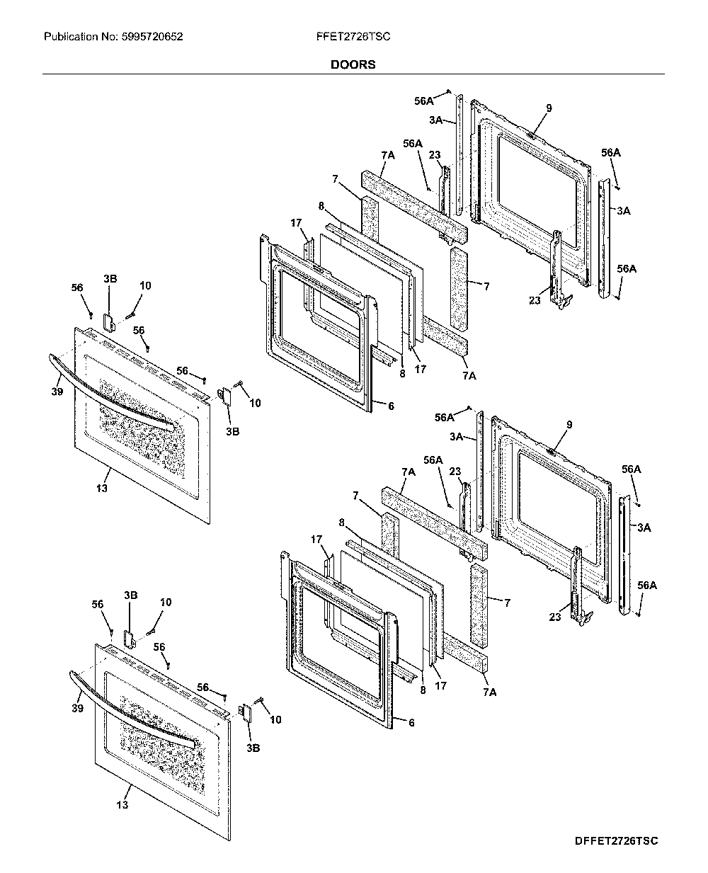 Doors Diagram and Parts List for FFET2726TSC  Frigidaire Wall Oven