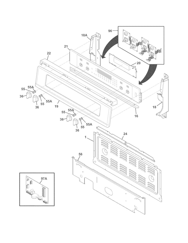 Backguard Diagram and Parts List for FGEF306TMFF  Frigidaire Range