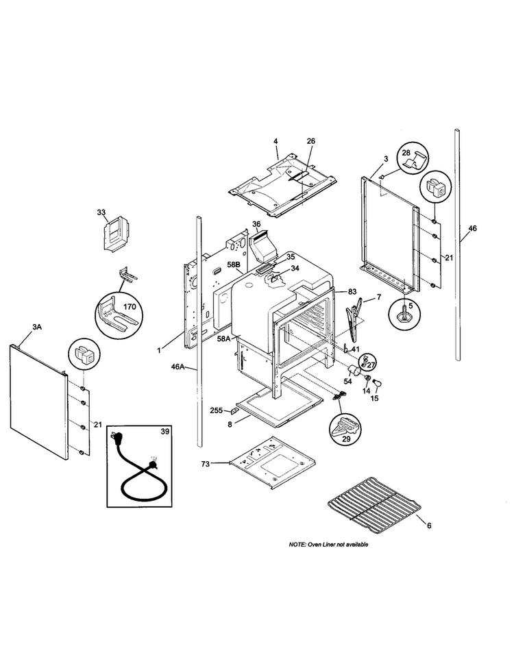 Lower Body Diagram and Parts List for TGO336BGW3  Tappan Range