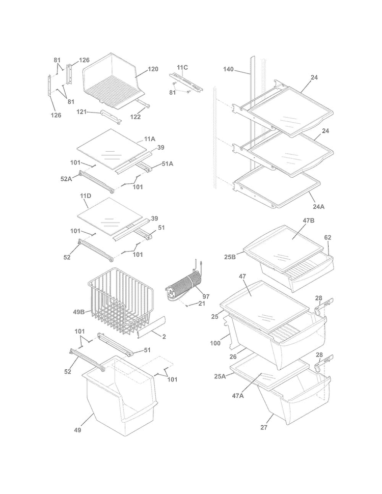 Shelves Diagram and Parts List for FGHS2655PF4  Frigidaire Refrigerator