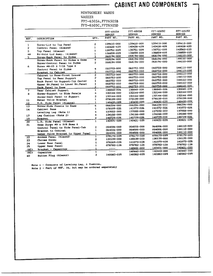 Cabinet And Components Page 2 Diagram and Parts List for 6508D  Frigidaire Washer