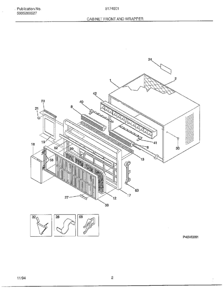 Cabinet Front And Wrapper Diagram and Parts List for 5174001B  Frigidaire Air Conditioner