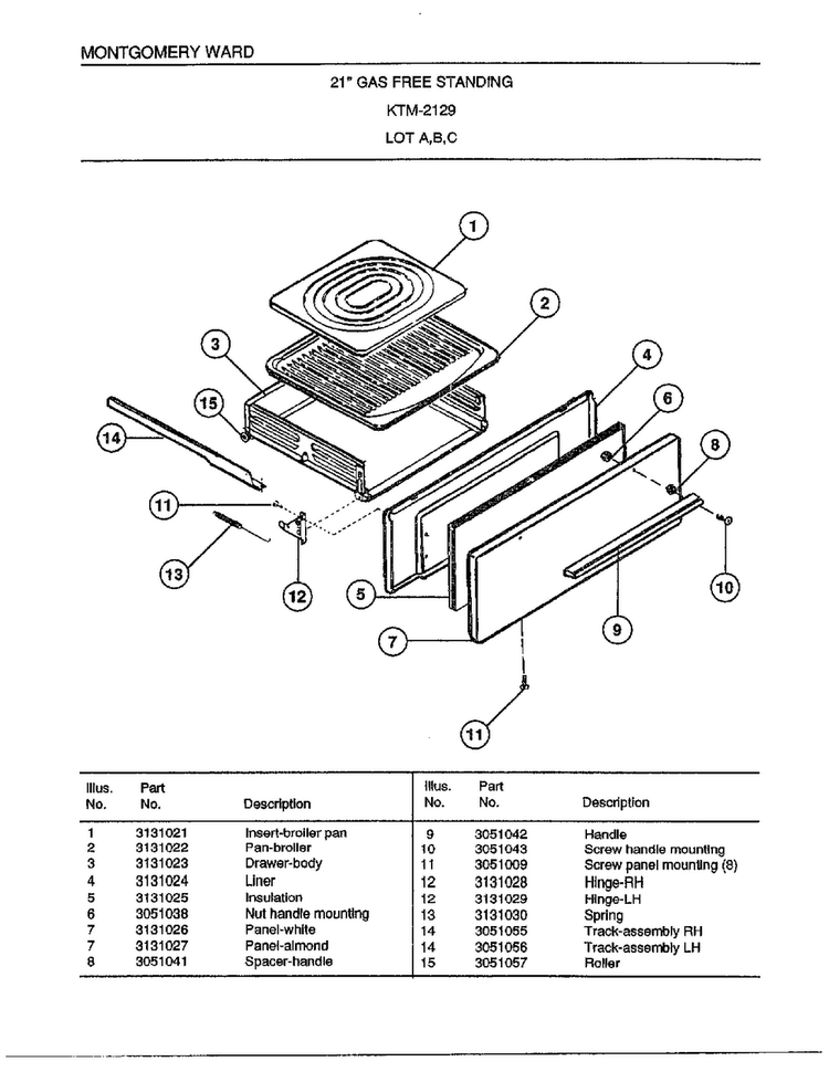21" Gas Free Standing Page 8 Diagram and Parts List for 2129C  Frigidaire Range