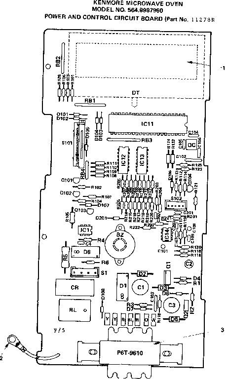 Power And Control Circuit Board Diagram and Parts List for 5649987960  Kenmore Microwave