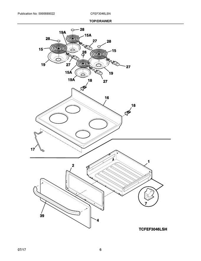 04 - Top/drawer Diagram and Parts List for CFEF3046LSN  Frigidaire Range