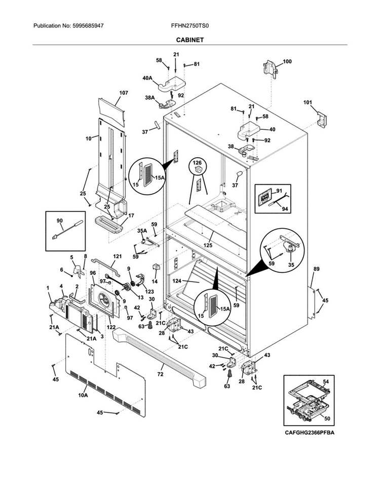 Cabinet Diagram and Parts List for FFHN2750TS0  Frigidaire Refrigerator