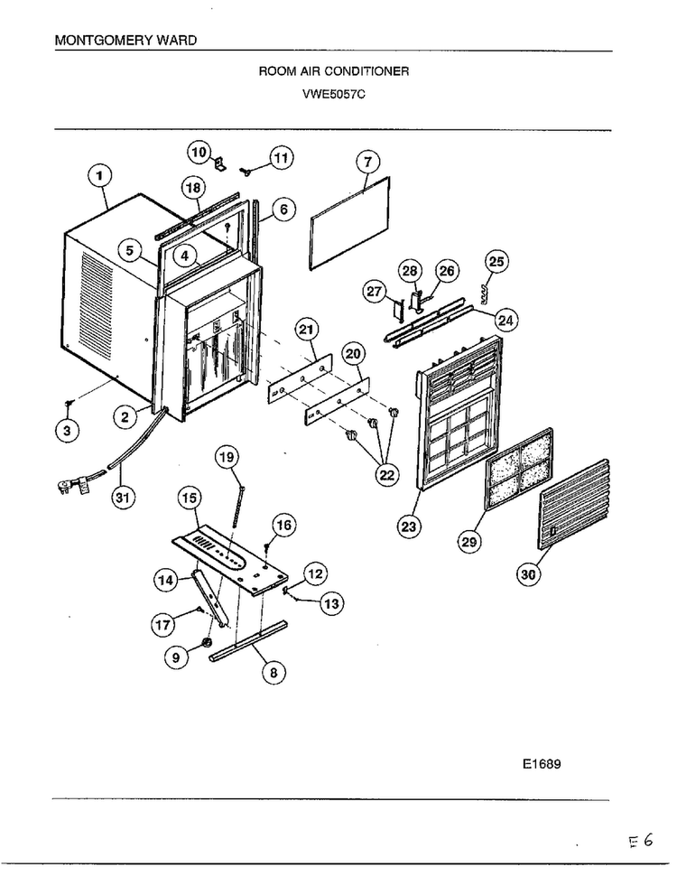 Room Air Conditioner Diagram and Parts List for 5057C  Frigidaire Air Conditioner