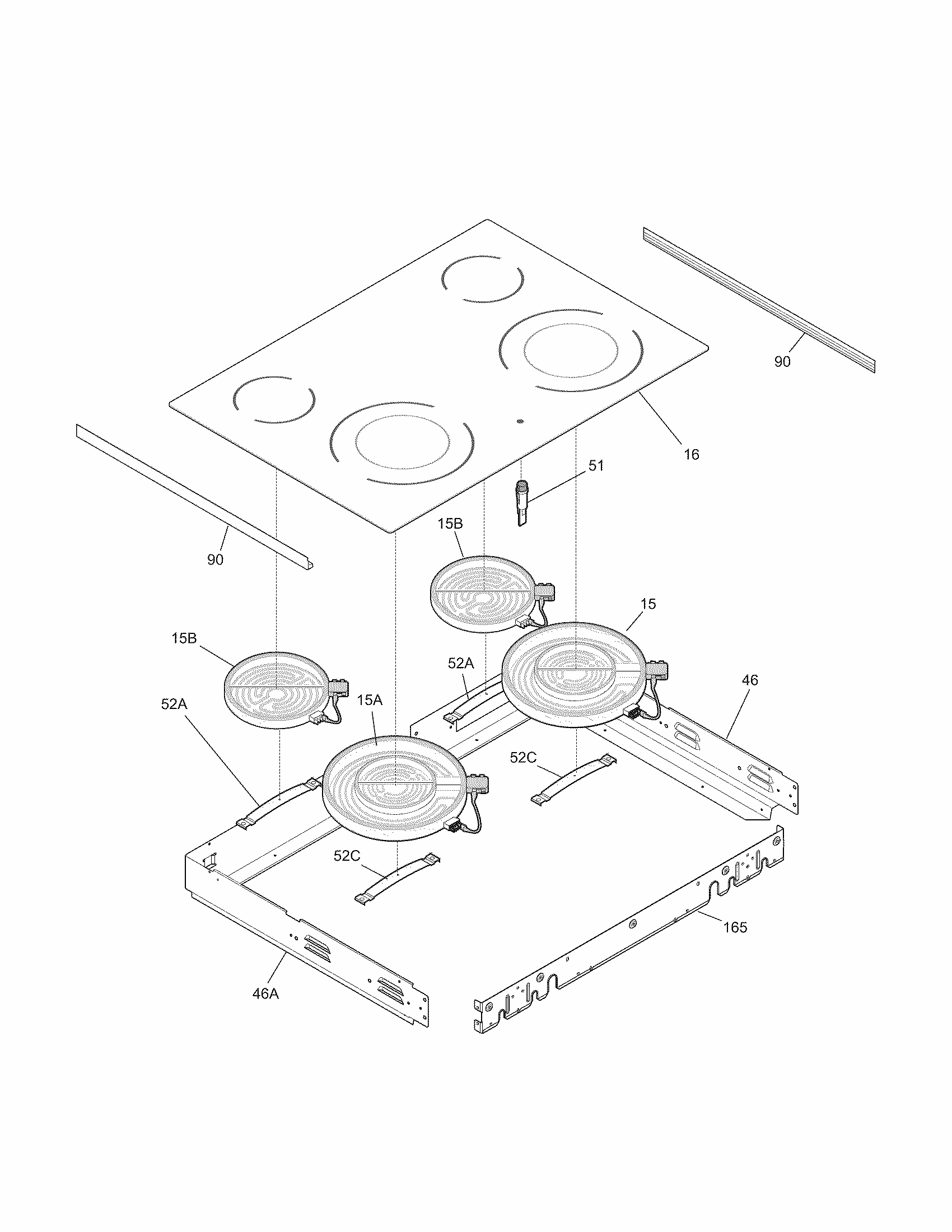 Main Top Diagram and Parts List for 79045592903  Kenmore Range