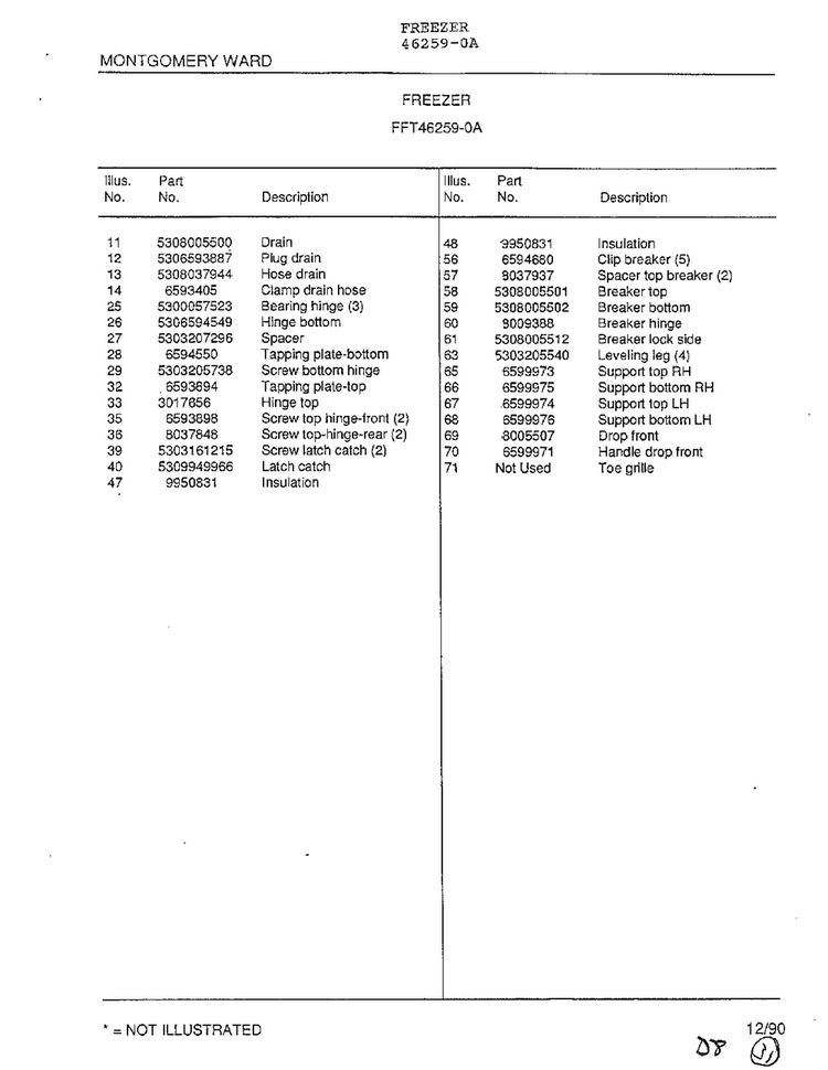 Freezer Page 4 Diagram and Parts List for 46259-0A  Frigidaire Freezer