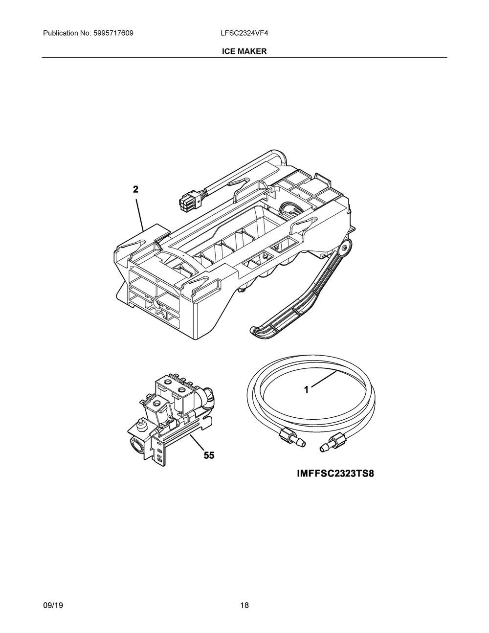 Ice Maker Diagram and Parts List for LFSC2324VF4  Frigidaire Refrigerator