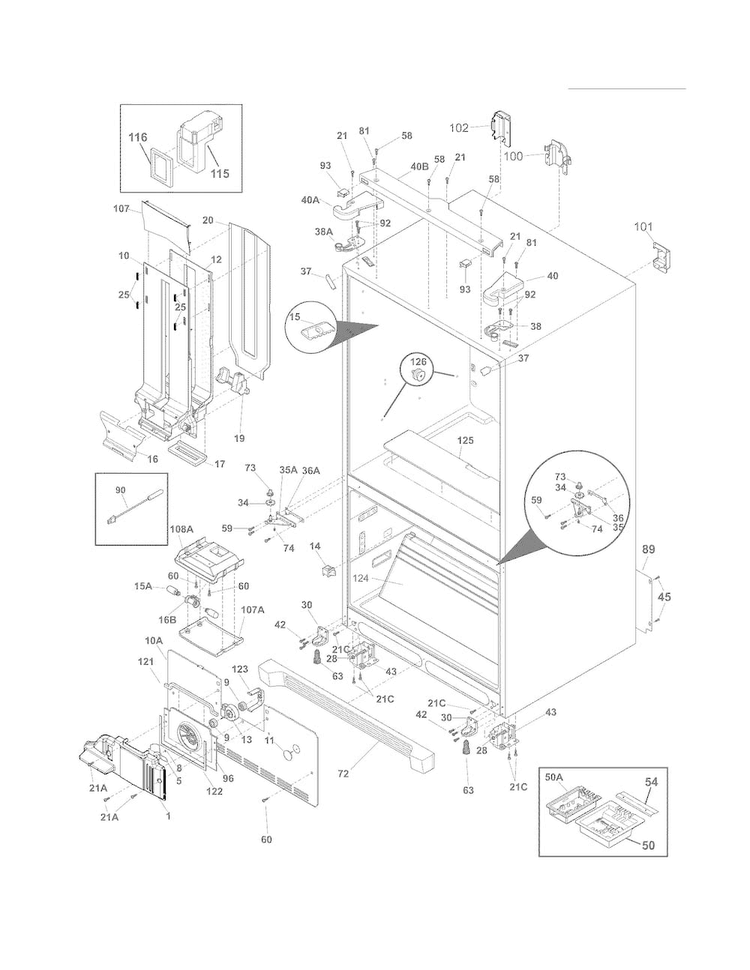 Cabinet Diagram and Parts List for FGHF2369MF5  Frigidaire Refrigerator