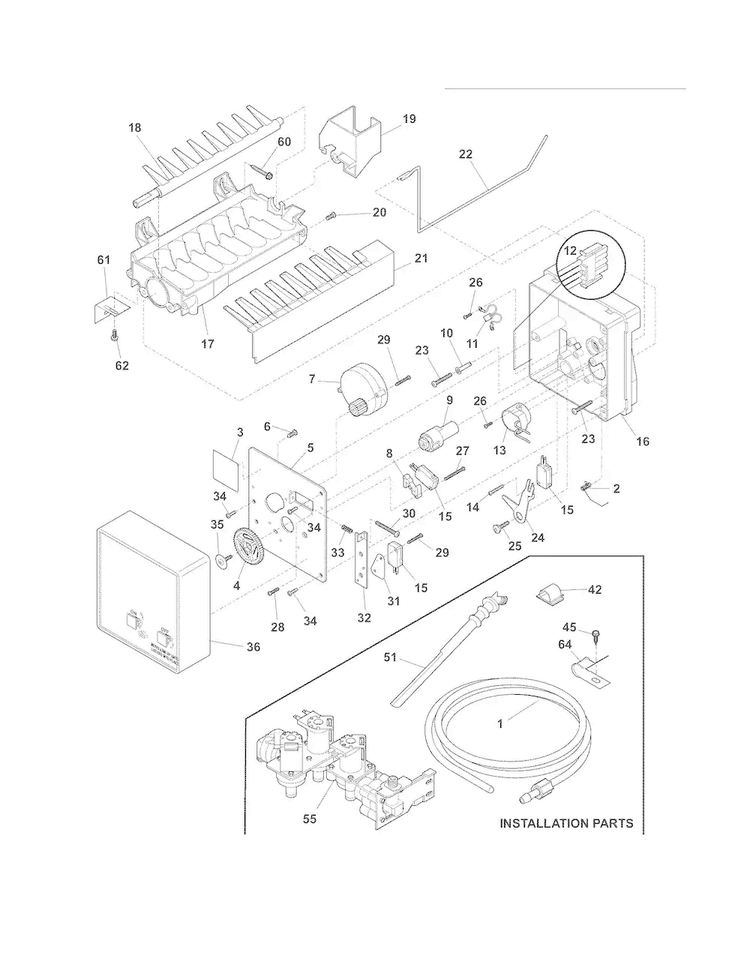 Ice Maker Diagram and Parts List for DFHS2313MF4  Frigidaire Refrigerator