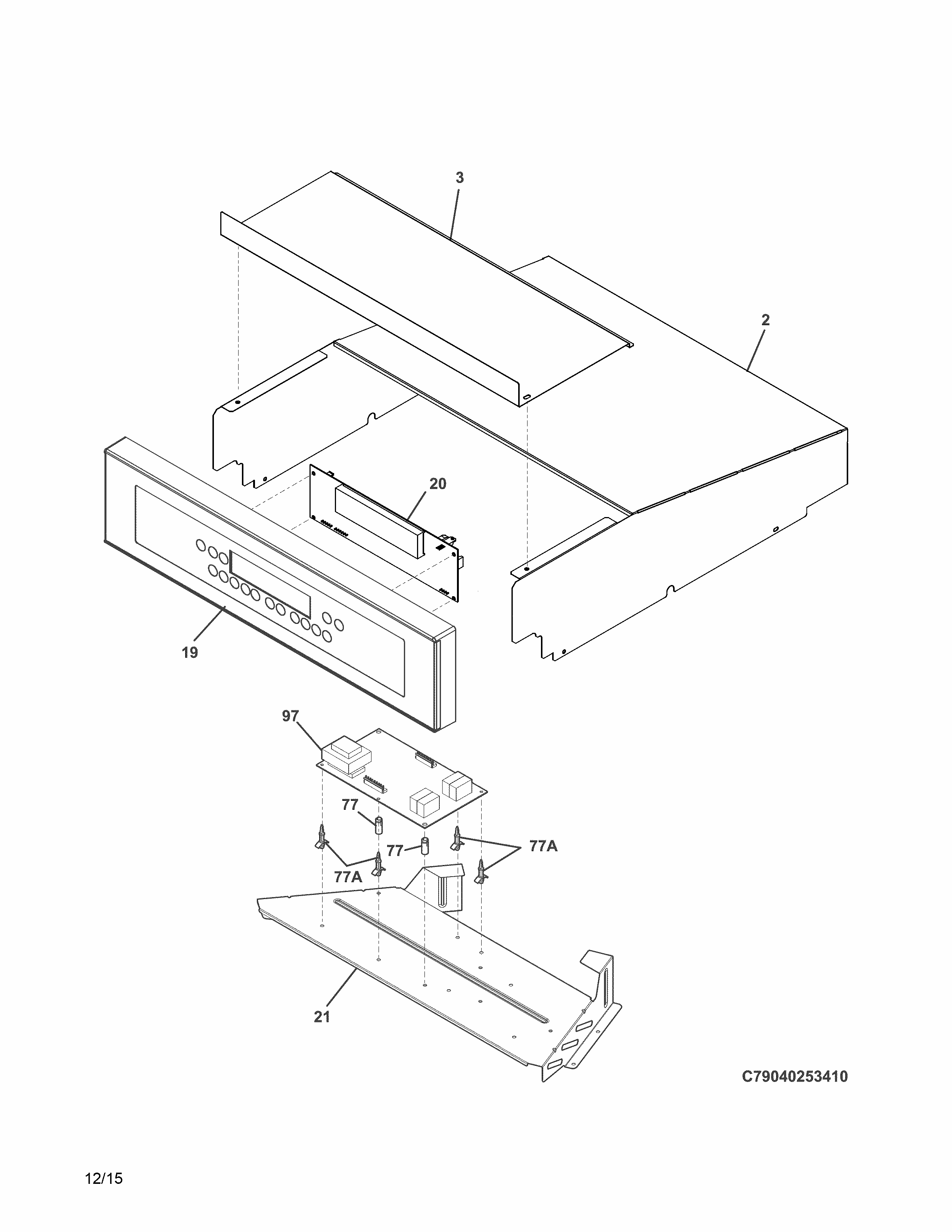 Control Panel Diagram and Parts List for 79040252410  Kenmore Wall Oven