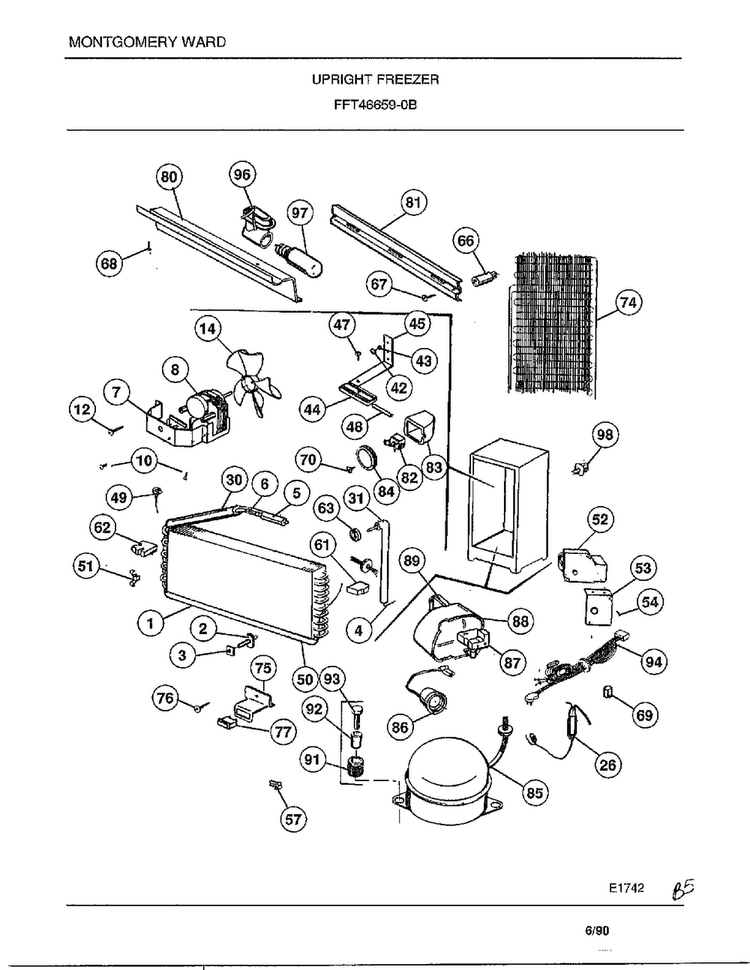 Upright Freezer Page 5 Diagram and Parts List for 46659B  Frigidaire Freezer
