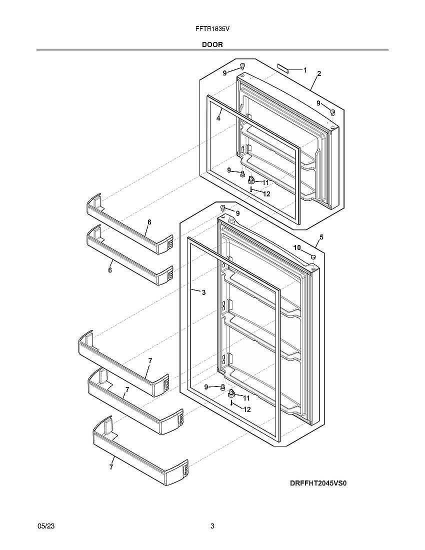 Door Diagram and Parts List for FFTR1835VB6  Electrolux Refrigerator