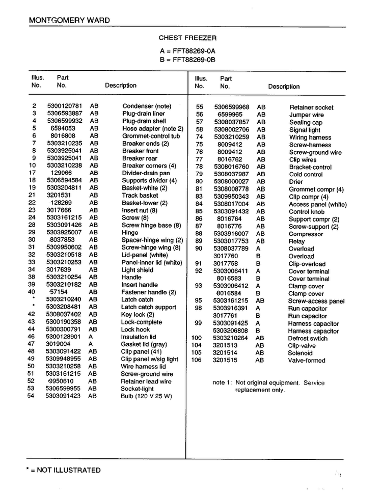 Chest Freezer Page 2 Diagram and Parts List for 88269A  Frigidaire Freezer