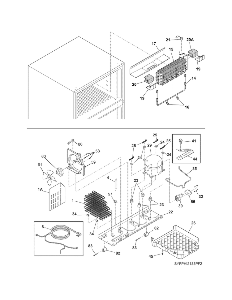 System Diagram and Parts List for FPHI2188PF4  Frigidaire Refrigerator