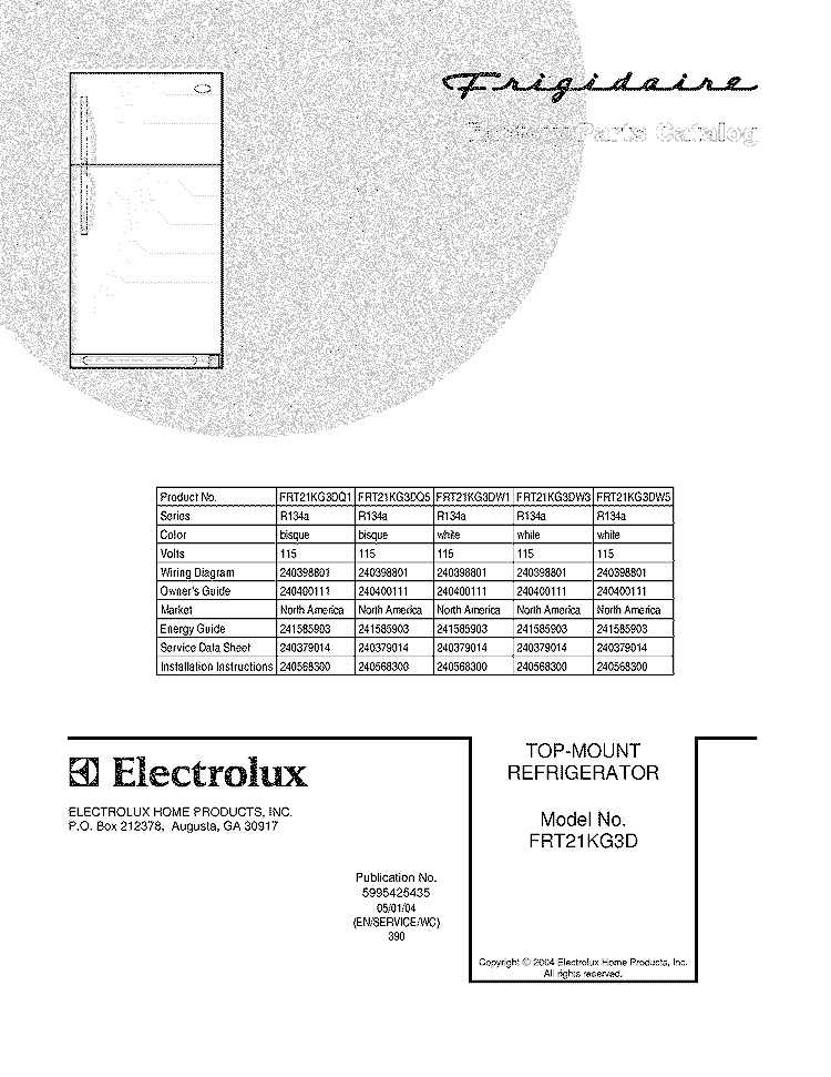 COVER Diagram and Parts List for FRT21KG3DQ1  Frigidaire Refrigerator