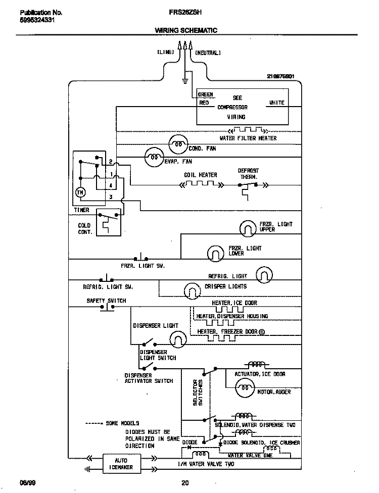 WIRING DIAGRAM Diagram and Parts List for FRS26ZSHB0  Frigidaire Refrigerator