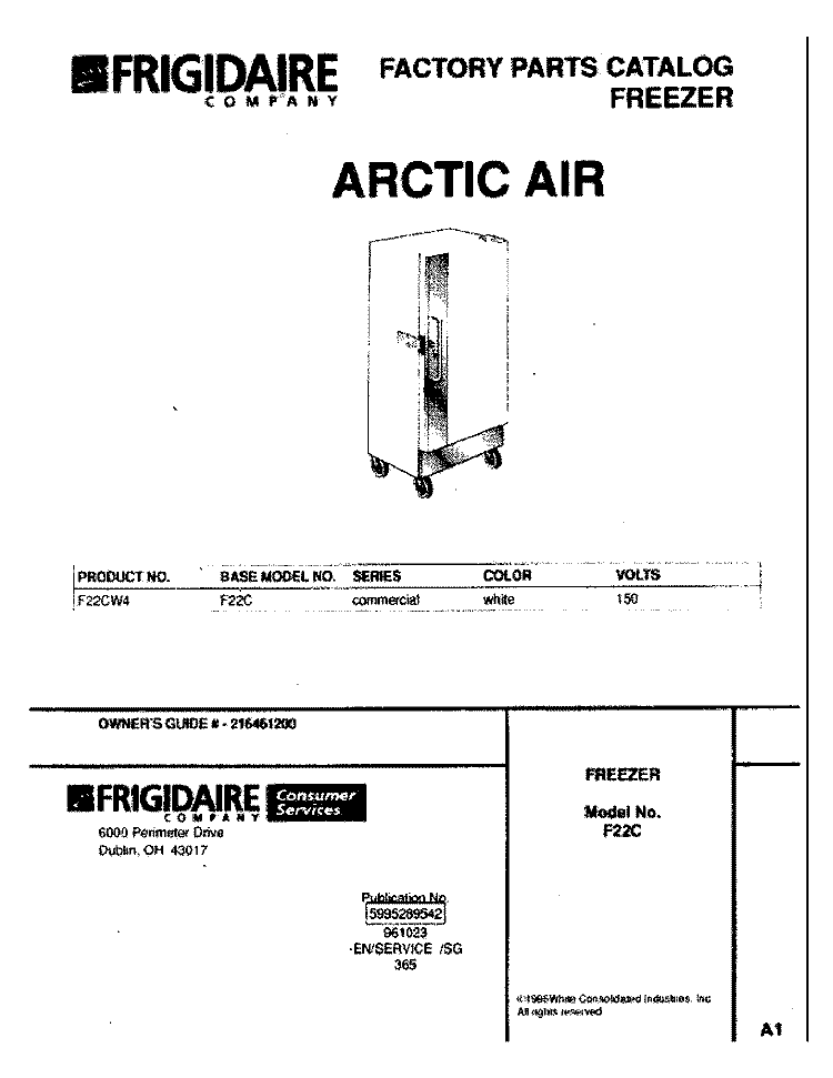 COVER Diagram and Parts List for F22CW4  Frigidaire Freezer