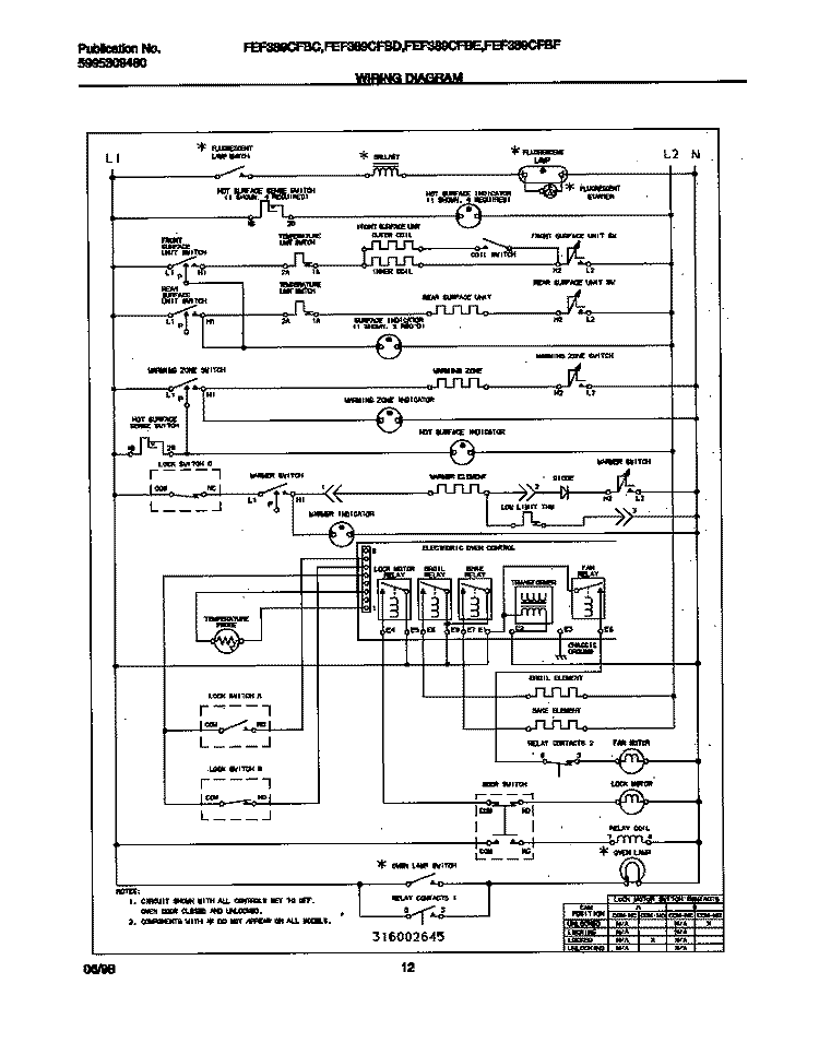 WIRING DIAGRAM Diagram and Parts List for FEF389CFBD  Frigidaire Range