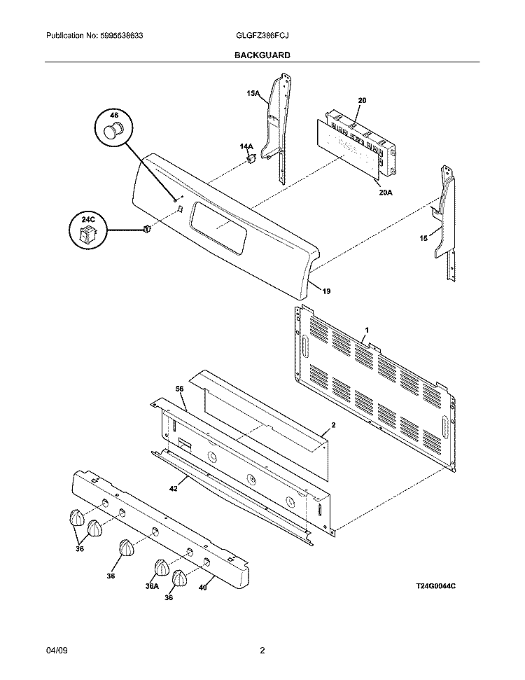 BACKGUARD Diagram and Parts List for GLGFZ386FCJ  Frigidaire Range