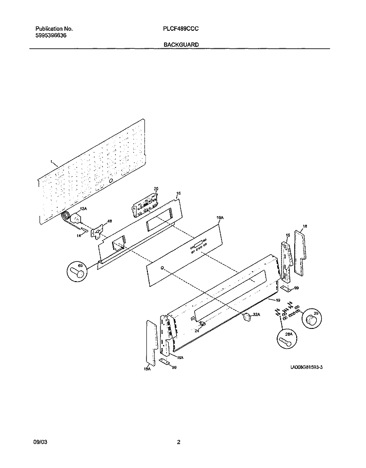 BACKGUARD Diagram and Parts List for PLCF489CCC  Frigidaire Range