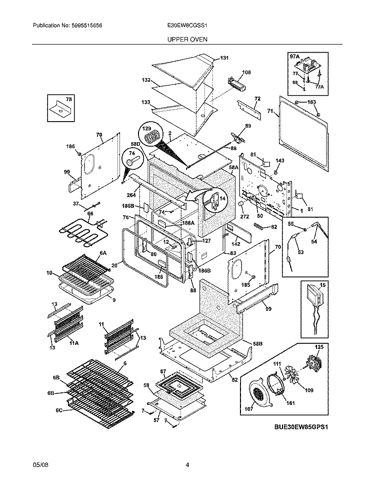 UPPER OVEN Diagram and Parts List for E30EW8CGSS1  Electrolux Wall Oven