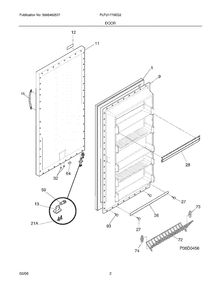 DOOR Diagram and Parts List for PLFU1778ES2  Frigidaire Freezer