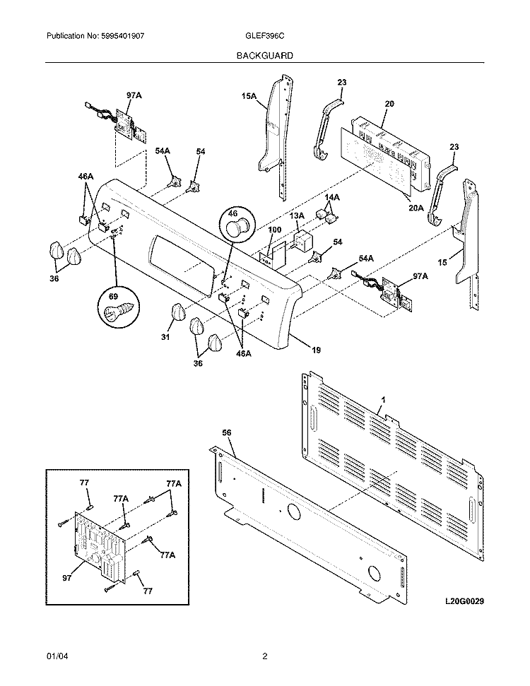 BACKGUARD Diagram and Parts List for GLEF396CSC  Frigidaire Range