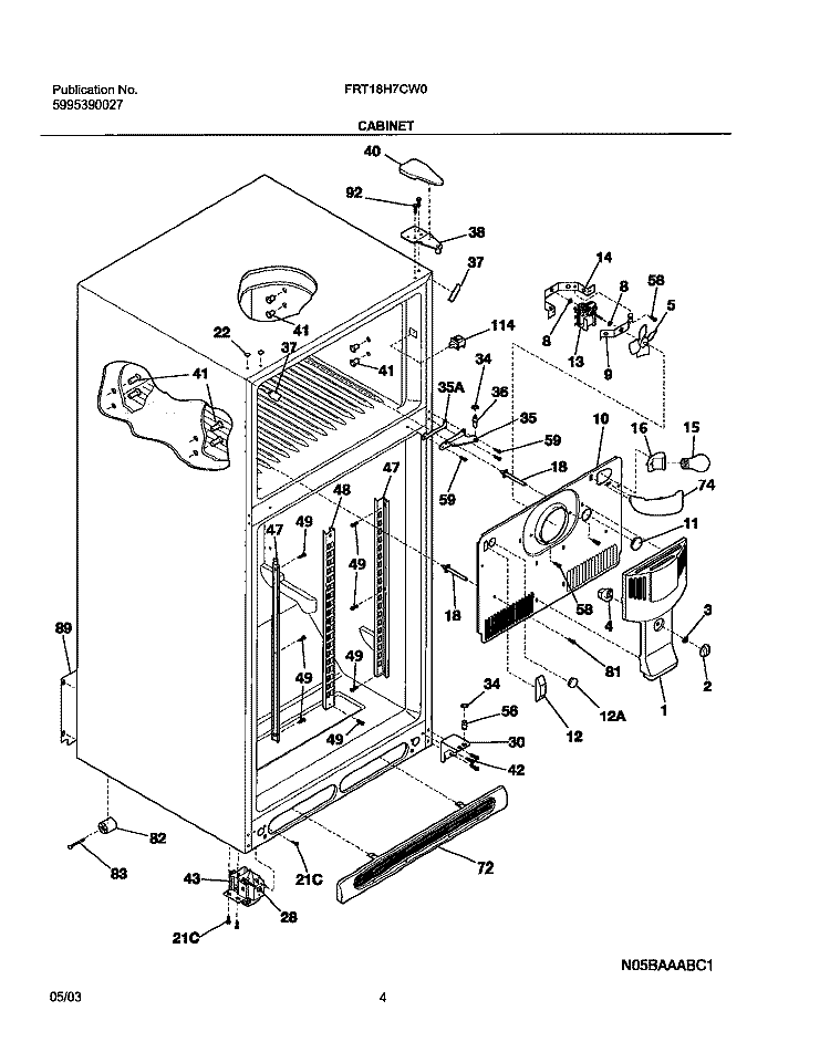 CABINET Diagram and Parts List for FRT18H7CW0  Frigidaire Refrigerator
