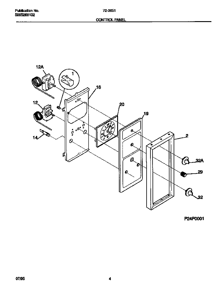 CONTROL PANEL Diagram and Parts List for 72-3651-23-07  Tappan Range