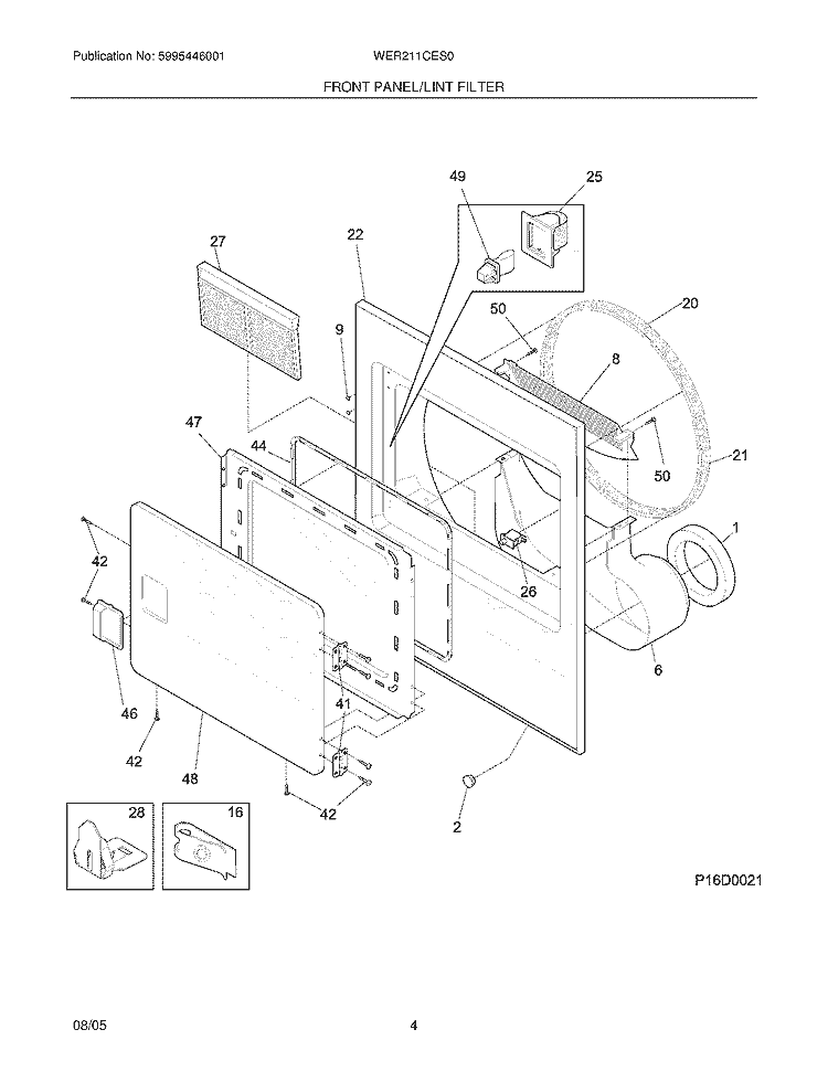 FRONT PANEL / LINT FILTER Diagram and Parts List for WER211CES0  Westinghouse Dryer