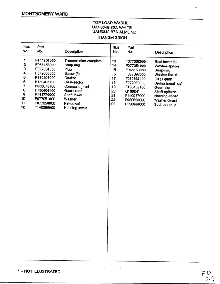 Transmission Page 2 Diagram and Parts List for 6348A  Frigidaire Washer